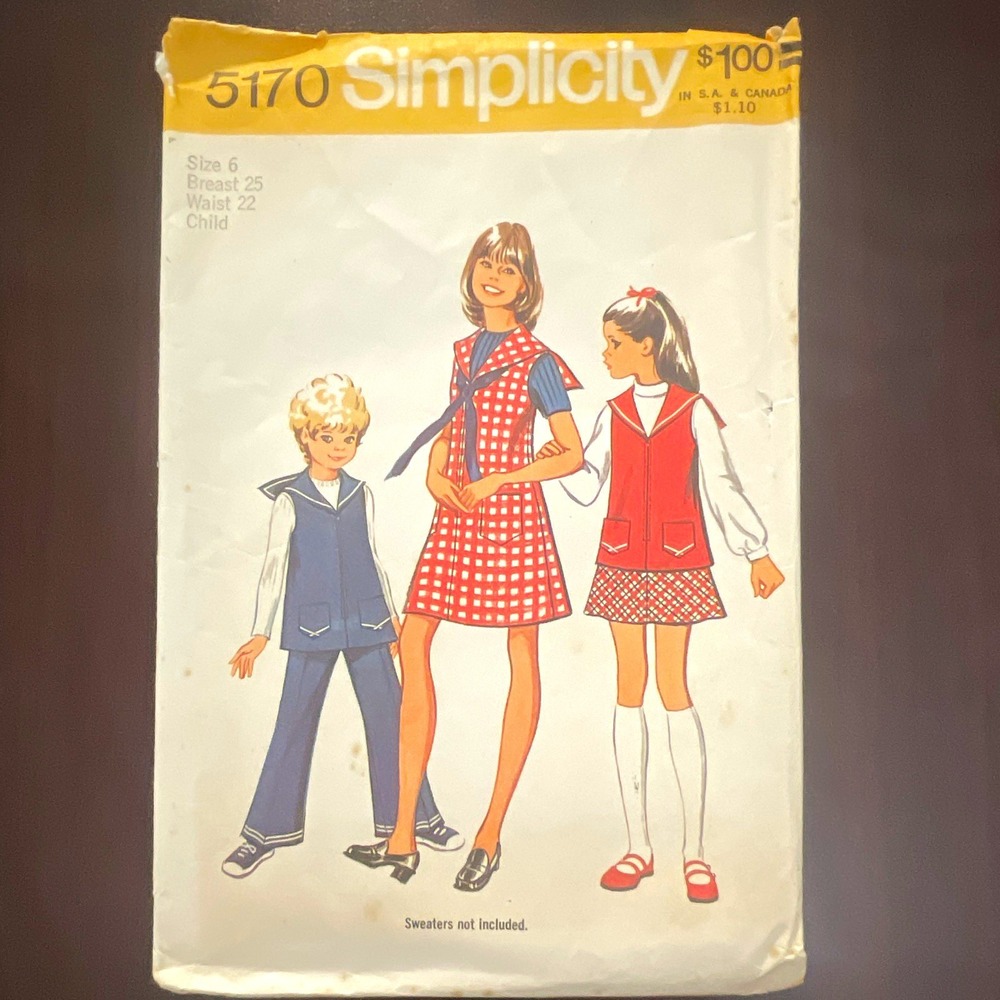 Simplicity 5170 Vintage 1972 Child Jumper Tunic Bell Bottom Pants Pattern 6